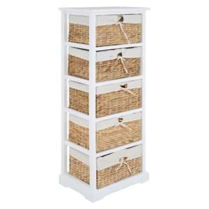 Ashbile Wooden Chest Of 5 Basket Drawers In White - UK