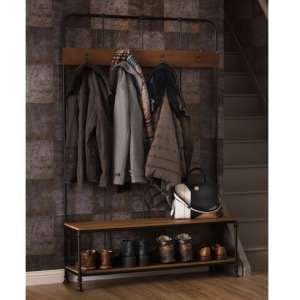 Ashbling Wooden Hallway Bench With Coat Rack In Natural