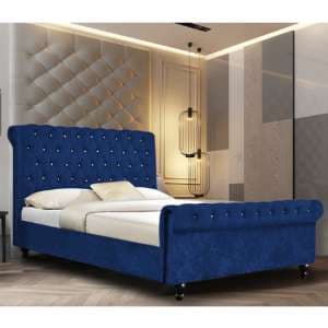 Ashland Crushed Velvet Super King Size Bed In Blue - UK