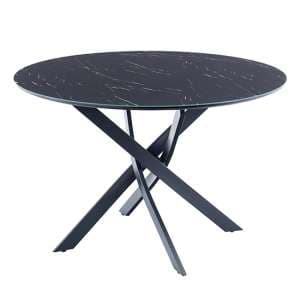 Asher Glass Dining Table Round In Black Marble Effect - UK