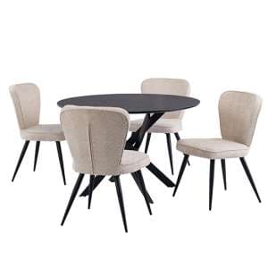 Asher Marble Effect Glass Dining Table 4 Finn Linen Chairs - UK