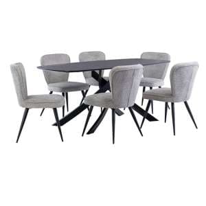 Asher Marble Effect Glass Dining Table 6 Finn Grey Chairs