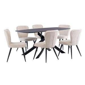 Asher Marble Effect Glass Dining Table 6 Finn Linen Chairs