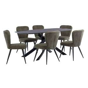 Asher Marble Effect Glass Dining Table 6 Finn Olive Chairs