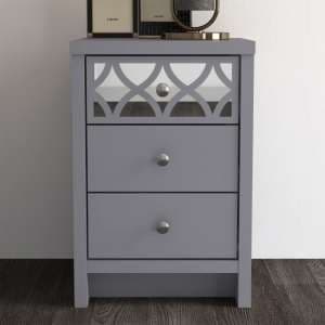 Asmara Mirrored Wooden Bedside Cabinet 3 Drawers In Cool Grey - UK