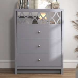 Asmara Mirrored Wooden Chest Of 4 Drawers In Cool Grey - UK