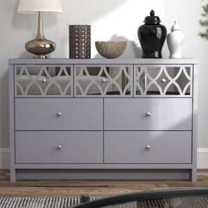 Asmara Mirrored Wooden Chest Of 7 Drawers In Cool Grey - UK
