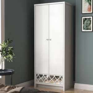 Asmara Wooden Wardrobe With 2 Door 1 Mirrored Drawer In White - UK