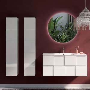 Aleta 100cm High Gloss Wall Bathroom Furniture Set 1 In White