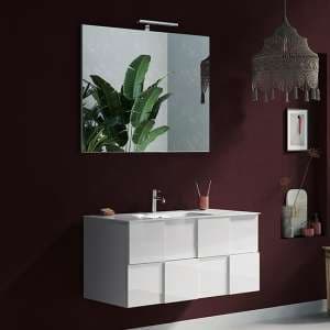 Aleta 100cm High Gloss Wall Bathroom Furniture Set In White