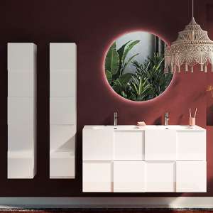 Aleta 120cm High Gloss Wall Bathroom Furniture Set 1 In White