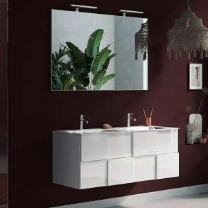 Aleta 120cm High Gloss Wall Bathroom Furniture Set In White