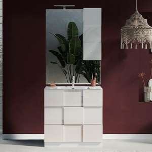 Aleta 80cm High Gloss Floor Bathroom Furniture Set In White
