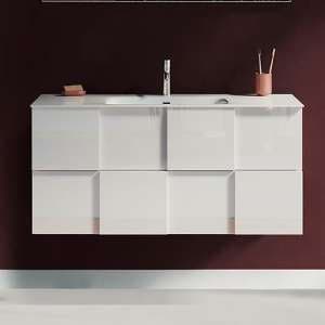 Aleta High Gloss 100cm Wall Vanity Unit And 2 Drawers In White