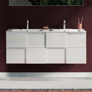 Aleta High Gloss 120cm Wall Vanity Unit And 2 Drawers In White