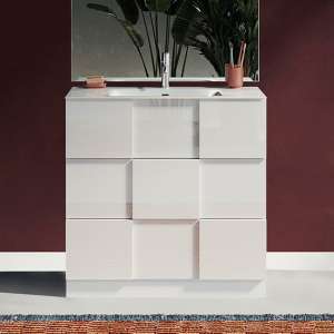 Aleta High Gloss 80cm Floor Vanity Unit And 3 Drawers In White
