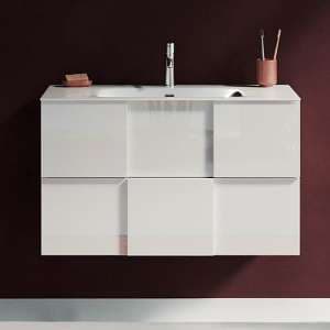 Aleta High Gloss 80cm Wall Vanity Unit And 2 Drawers In White