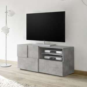 Aleta Wooden Small TV Stand In Concrete With 1 Door 1 Drawer