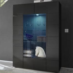 Aleta Modern Display Cabinet In Grey High Gloss With LED