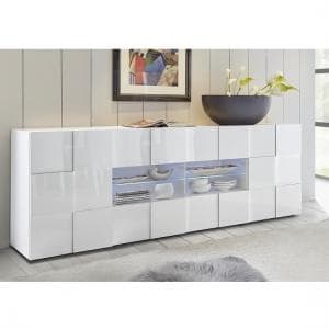 Aleta Modern Sideboard Large In White High Gloss With LED