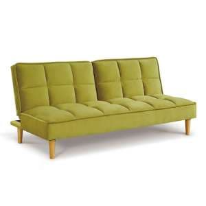Astrid Fabric Sofa Bed In Green Velvet With Wooden Legs
