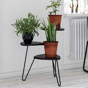 Athens Wooden Plant Stand In Black Marble Effect