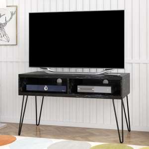 Athens Wooden TV Stand In Black Marble Effect - UK