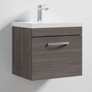 Athenia 50cm 1 Drawer Wall Vanity With Basin 1 In Brown Grey - UK