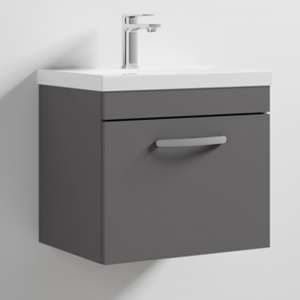 Athenia 50cm 1 Drawer Wall Vanity With Basin 1 In Gloss Grey - UK