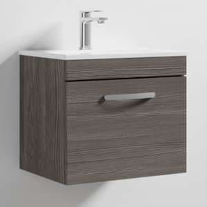 Athenia 50cm 1 Drawer Wall Vanity With Basin 2 In Brown Grey - UK