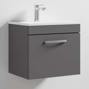Athenia 50cm 1 Drawer Wall Vanity With Basin 2 In Gloss Grey - UK
