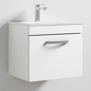 Athenia 50cm 1 Drawer Wall Vanity With Basin 2 In Gloss White - UK