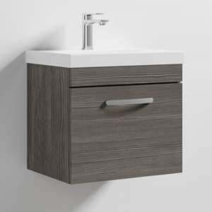 Athenia 50cm 1 Drawer Wall Vanity With Basin 3 In Brown Grey - UK