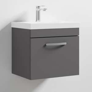 Athenia 50cm 1 Drawer Wall Vanity With Basin 3 In Gloss Grey - UK