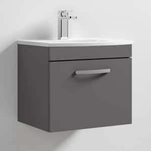 Athenia 50cm 1 Drawer Wall Vanity With Basin 4 In Gloss Grey - UK