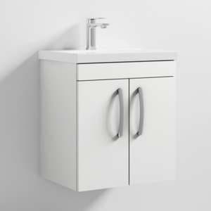 Athenia 50cm 2 Doors Wall Vanity With Basin 1 In Gloss White