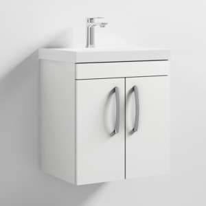 Athenia 50cm 2 Doors Wall Vanity With Basin 3 In Gloss White