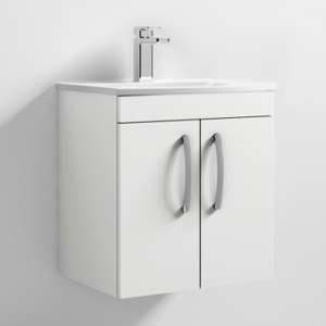 Athenia 50cm 2 Doors Wall Vanity With Basin 4 In Gloss White
