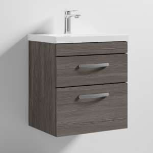Athenia 50cm 2 Drawers Wall Vanity With Basin 1 In Brown Grey - UK
