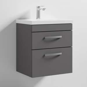 Athenia 50cm 2 Drawers Wall Vanity With Basin 1 In Gloss Grey - UK