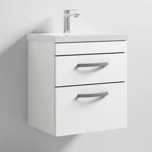 Athenia 50cm 2 Drawers Wall Vanity With Basin 1 In Gloss White - UK