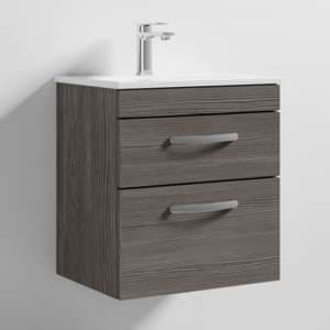 Athenia 50cm 2 Drawers Wall Vanity With Basin 2 In Brown Grey - UK
