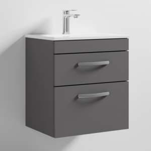 Athenia 50cm 2 Drawers Wall Vanity With Basin 2 In Gloss Grey - UK