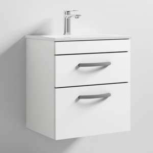 Athenia 50cm 2 Drawers Wall Vanity With Basin 2 In Gloss White - UK