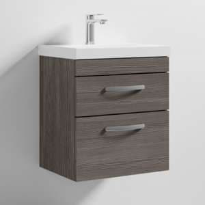 Athenia 50cm 2 Drawers Wall Vanity With Basin 3 In Brown Grey - UK
