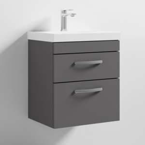 Athenia 50cm 2 Drawers Wall Vanity With Basin 3 In Gloss Grey - UK