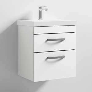 Athenia 50cm 2 Drawers Wall Vanity With Basin 3 In Gloss White - UK