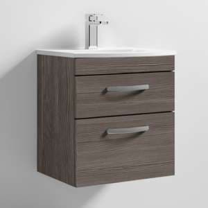 Athenia 50cm 2 Drawers Wall Vanity With Basin 4 In Brown Grey - UK