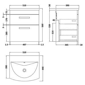 athenia-50cm-2-drawers-wall-vanity-basin-4-gloss-white-2_3 - UK