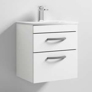 Athenia 50cm 2 Drawers Wall Vanity With Basin 4 In Gloss White - UK